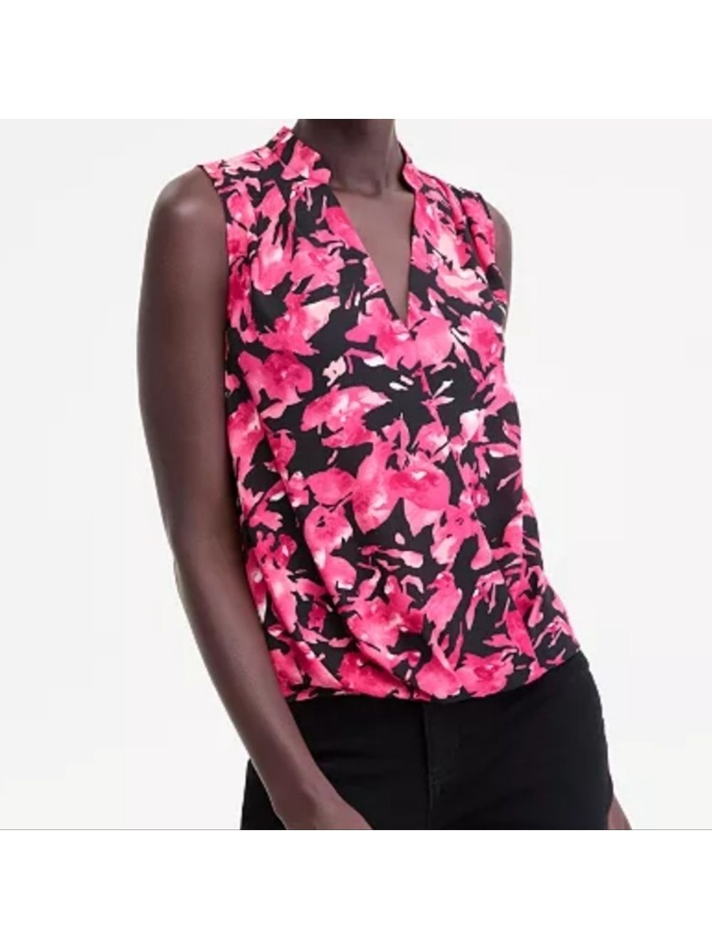 INC International Concepts Pink and Black Floral Blouse